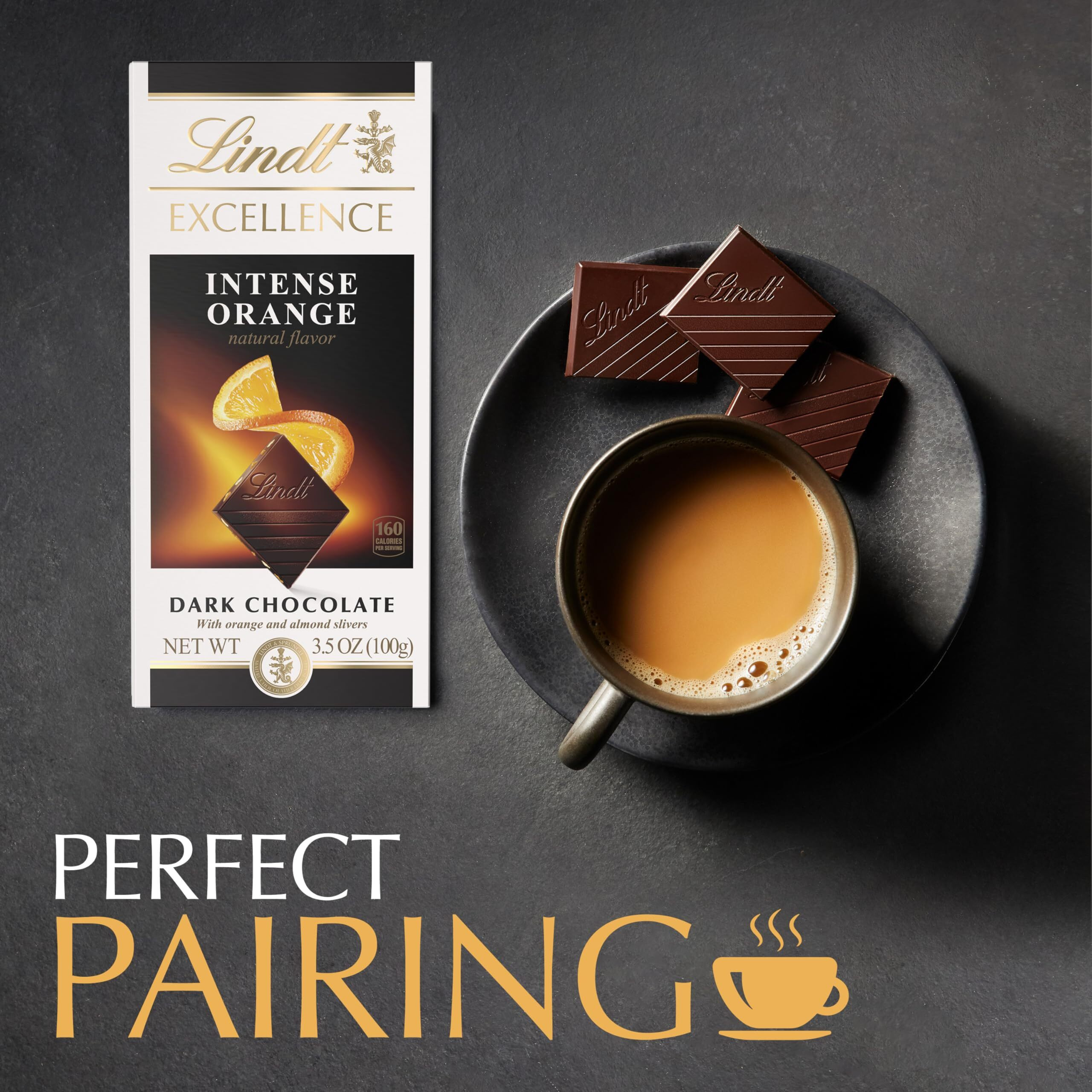 Lindt Excellence Intense Orange Dark Chocolate Bar, Dark Chocolate Candy With Orange And Almond Slivers, 3.5 Oz. (12 Pack)
