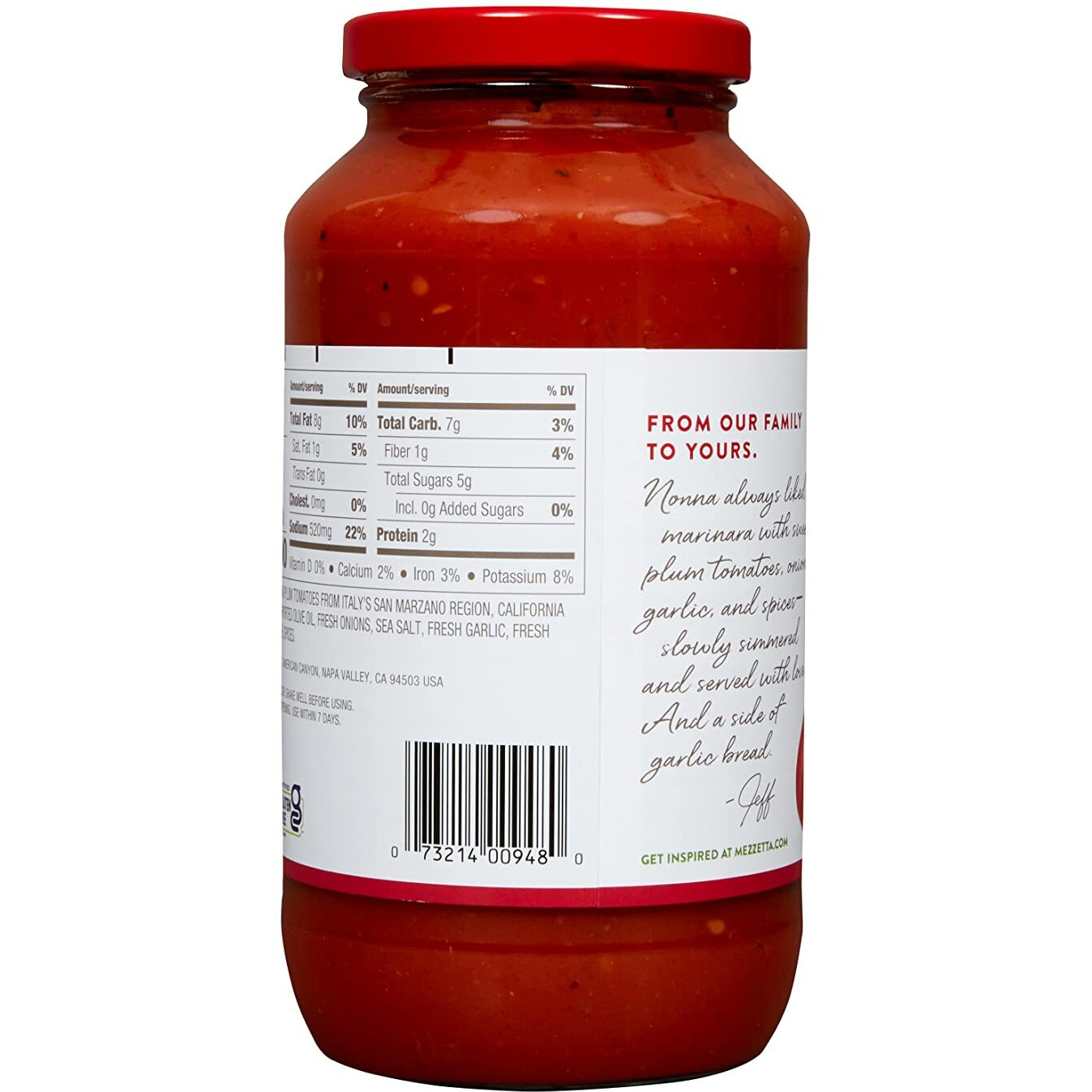 Mezzetta Family Recipes Marinara Sauce | Vegan, Non-Gmo, Gluten Free, Preservative Free, Keto | 24.5 Ounce Jar (Pack Of 6)