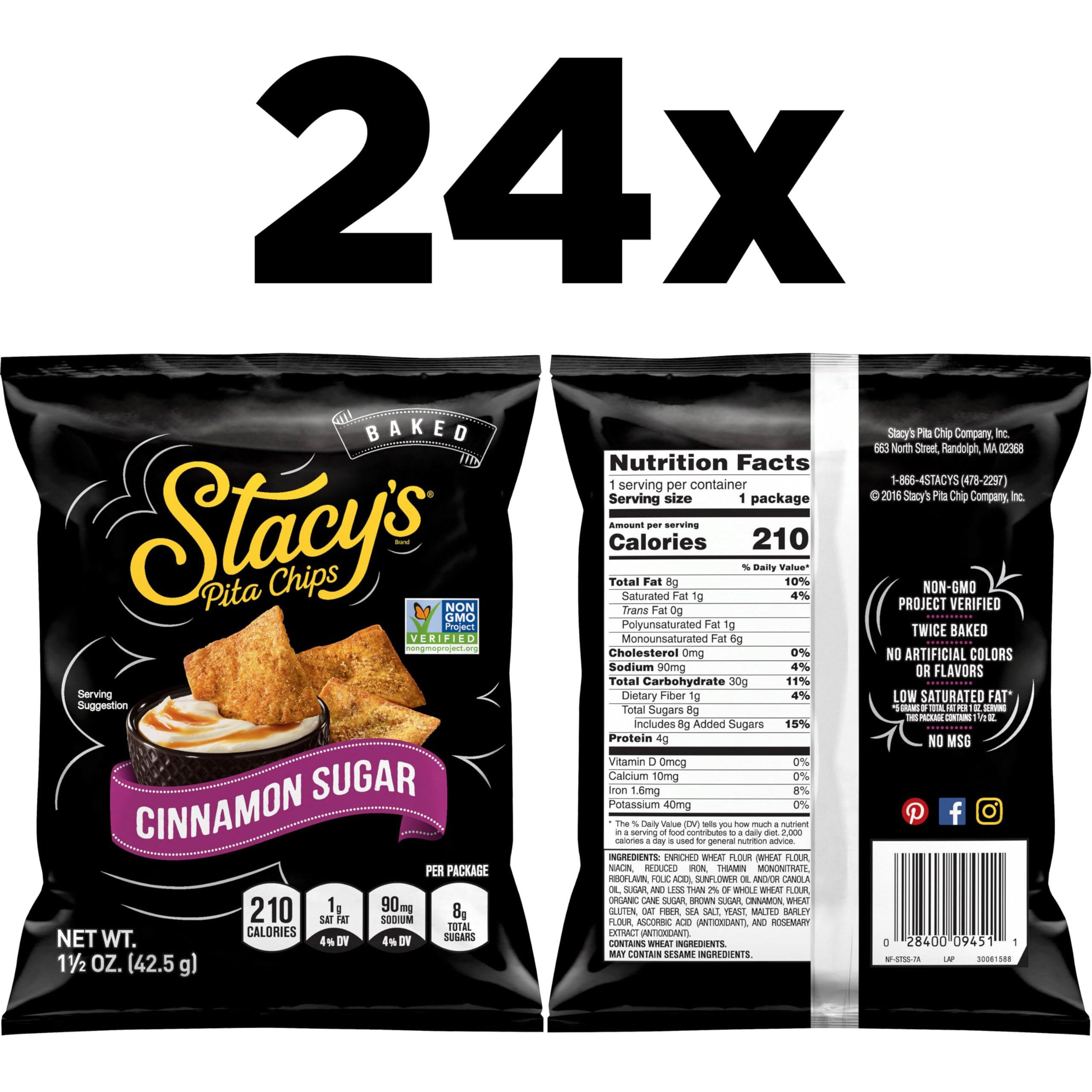 Stacy's Cinnamon Sugar Flavored Pita Chips, 1.5 Ounce (Pack Of 24)