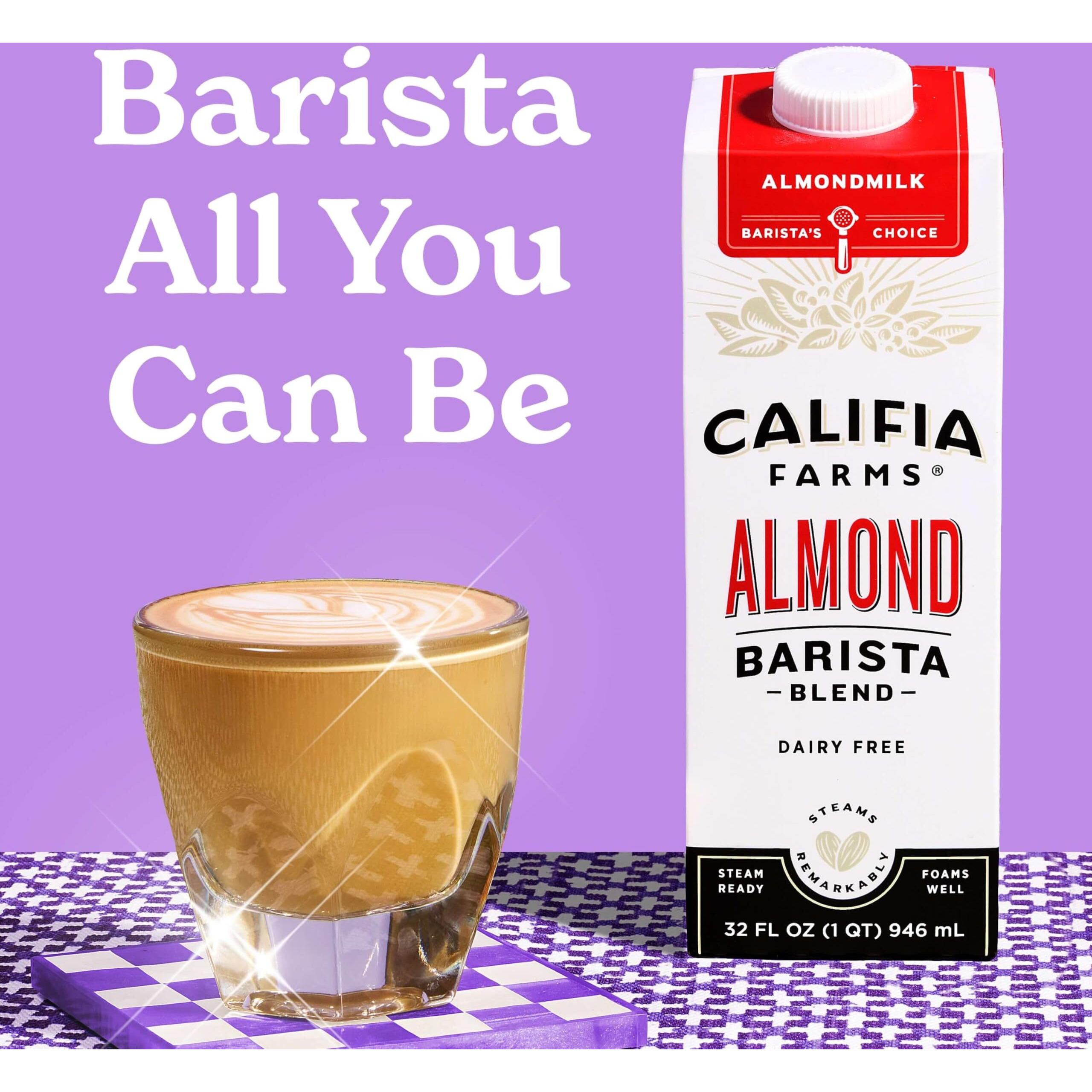 Califia Farms - Original Almond Barista Blend Almond Milk 32 Oz (Pack Of 6), Shelf Stable, Dairy Free, Plant Based, Vegan, Gluten Free, Non Gmo, High Calcium, Milk Frother, Creamer