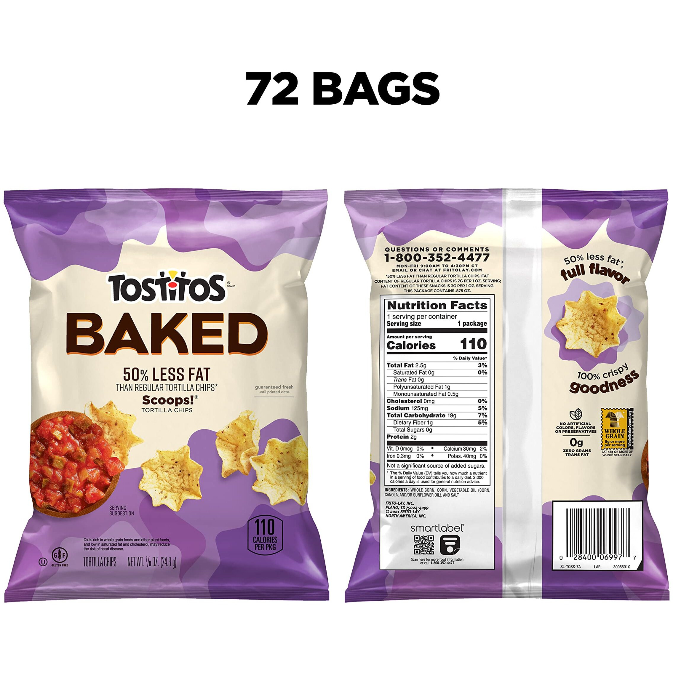 Tostitos, Oven Baked Scoops Tortilla Chips, 0.875 Ounce (Pack Of 72)