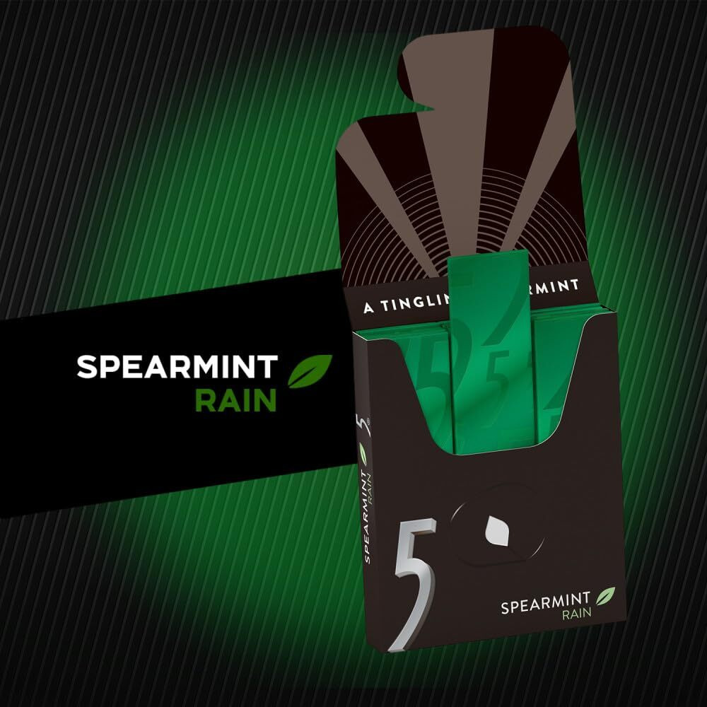 5 Gum Spearmint Rain Sugar Free Chewing Gum Bulk, 15 Stick Box (Pack Of 10)