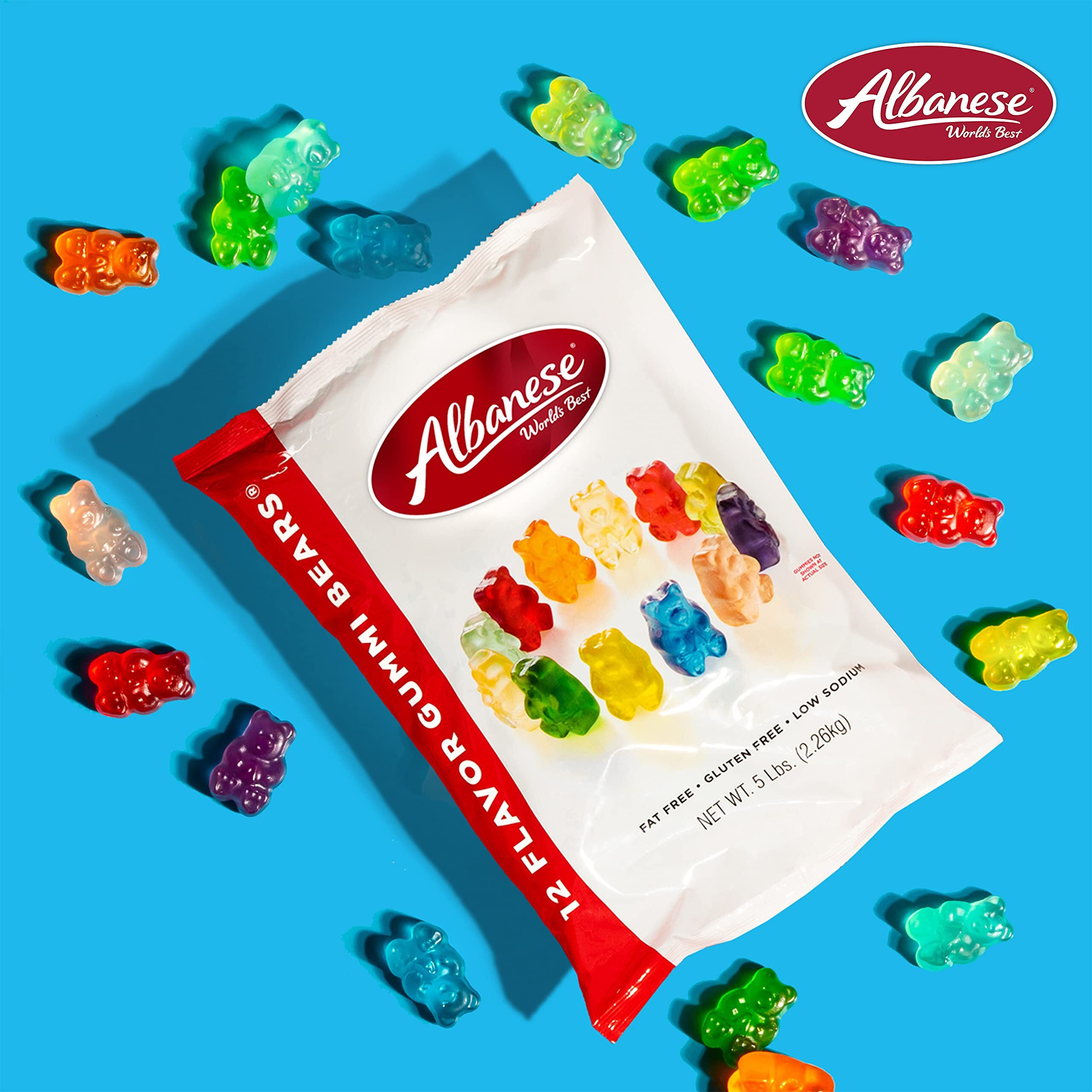 Albanese World's Best 12 Flavor Gummi Bears, 5Lbs Of Candy, Soft & Chewy Candy Snack, Fruity Flavor Assortment