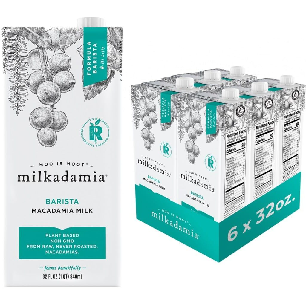 Milkadamia Barista Macadamia Milk, Excellent Source Of Calcium, Plant Based, Kosher, Gluten Free & Non-Gmo, 32 Fluid Ounce (Pack Of 6)