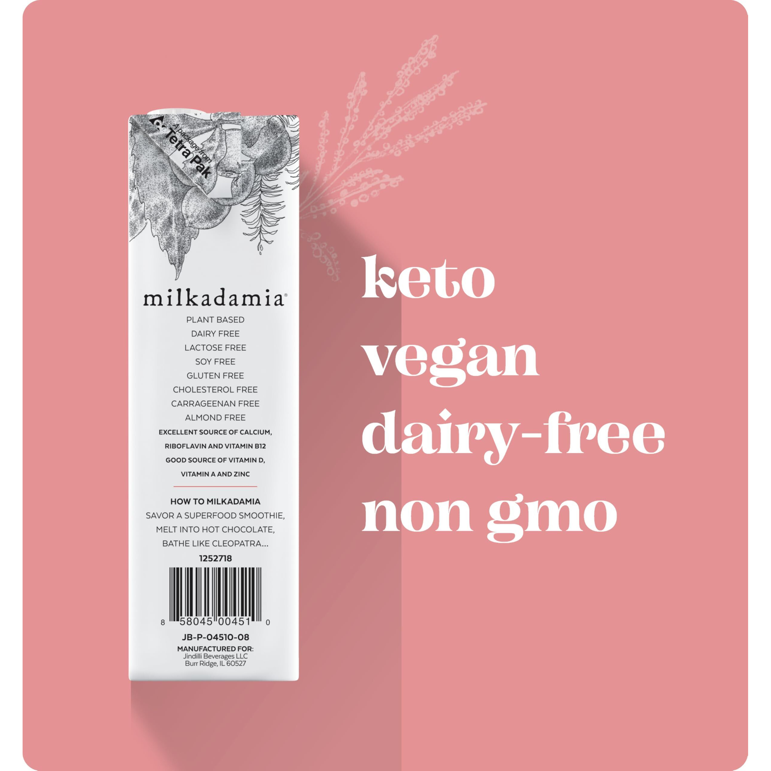 Milkadamia Macadamia Milk - Unsweetened Vanilla - 32 Fl Oz (Pack Of 6) - Lactose Free Milk, Vegan Shelf Stable Milk, Plant Based Non Dairy Milk, Organic Dairy Free Macadamia Nut Milk