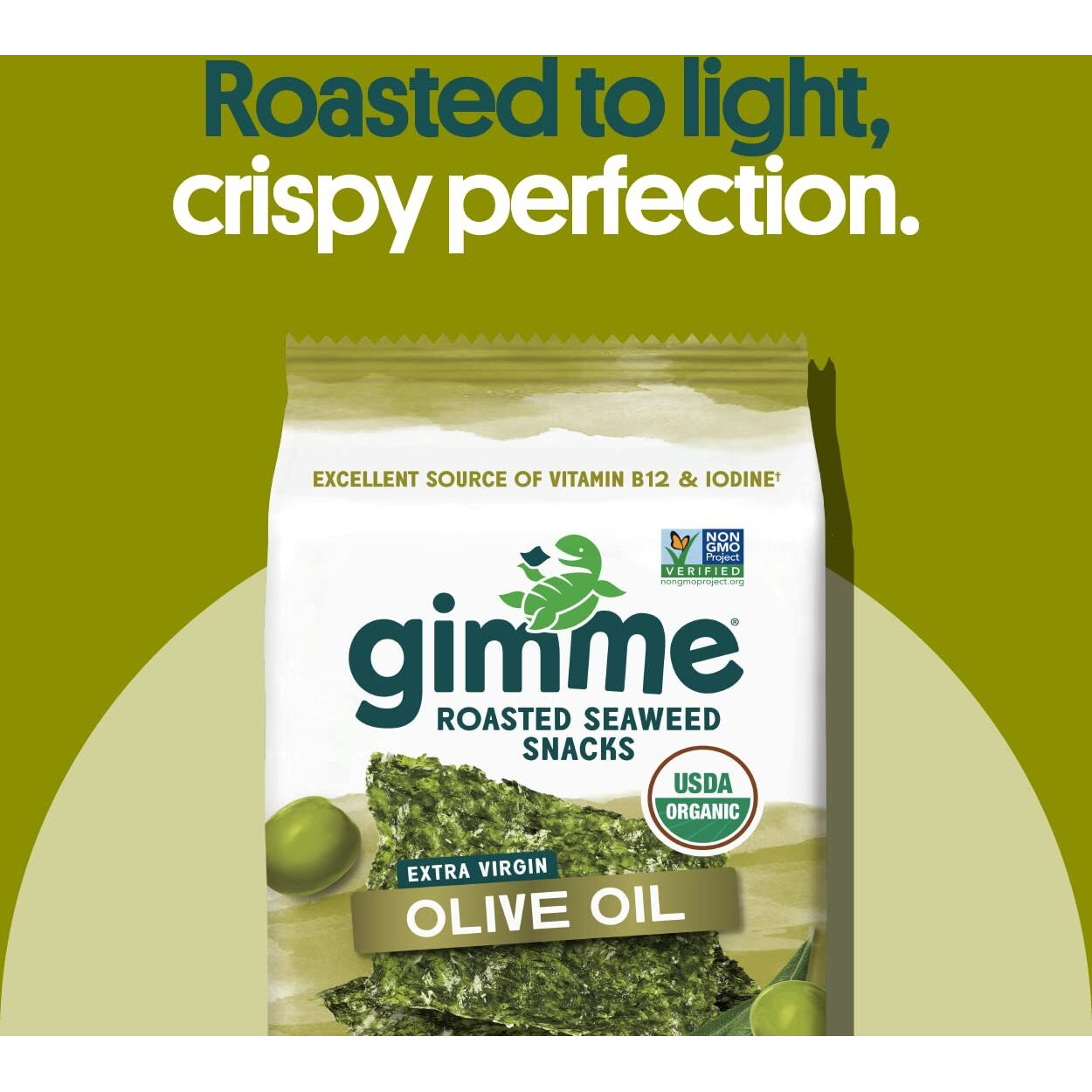 Gimme Organic Roasted Seaweed Sheets - Extra Virgin Olive Oil - 12 Sharing Packs - Keto, Vegan, Gluten Free - Great Source Of Iodine And Omega 3S - Healthy On-The-Go Snack For Kids & Adults