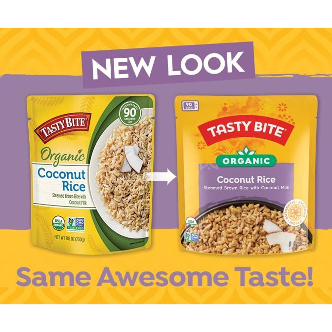 Tasty Bite Organic Coconut Rice, 8.8 Ounce, Pack Of 6, Ready To Eat, Microwavable, Vegan, Gluten-Free