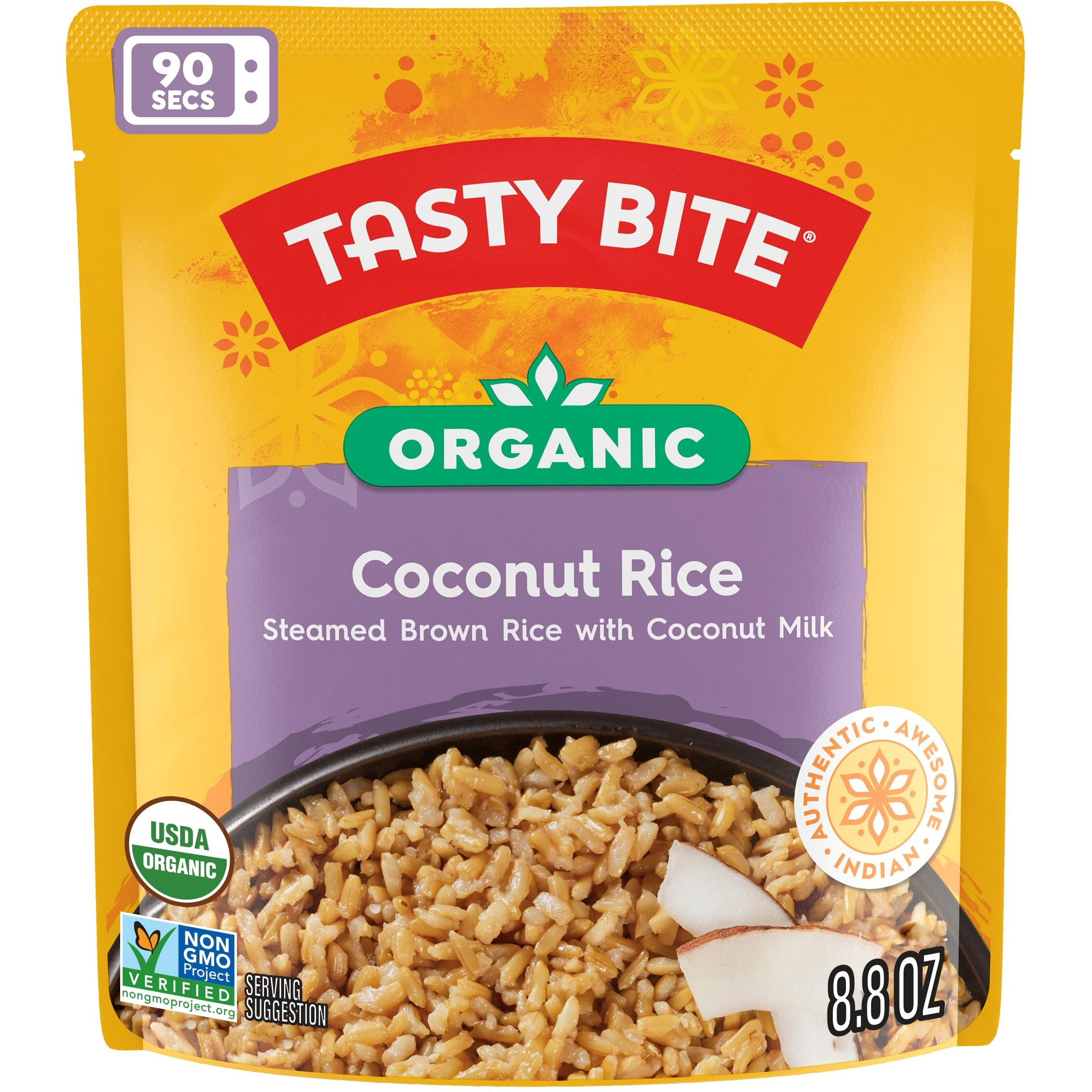 Tasty Bite Organic Coconut Rice, 8.8 Ounce, Pack Of 6, Ready To Eat, Microwavable, Vegan, Gluten-Free