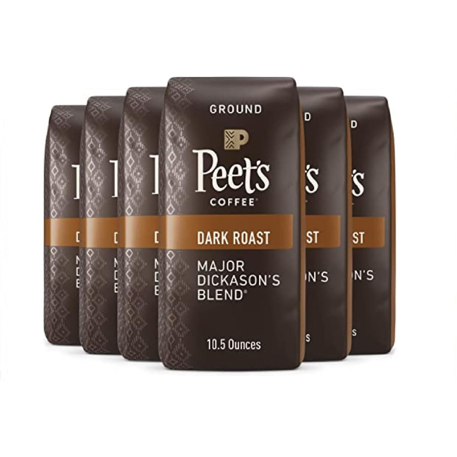 Peet's Coffee, Dark Roast Ground Coffee - Major Dickason's Blend 63 Ounces (6 Bags Of 10.5 Ounces)