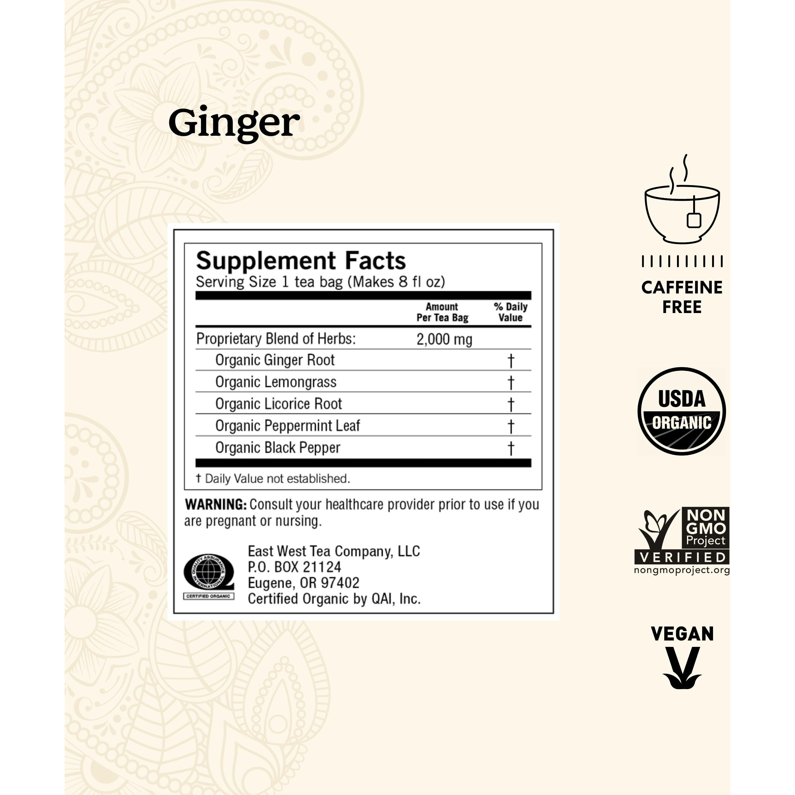 Yogi Tea - Ginger Tea (6 Pack) - Supports Healthy Digestion - Soothing And Spicy Blend - Caffeine Free - 96 Organic Herbal Tea Bags