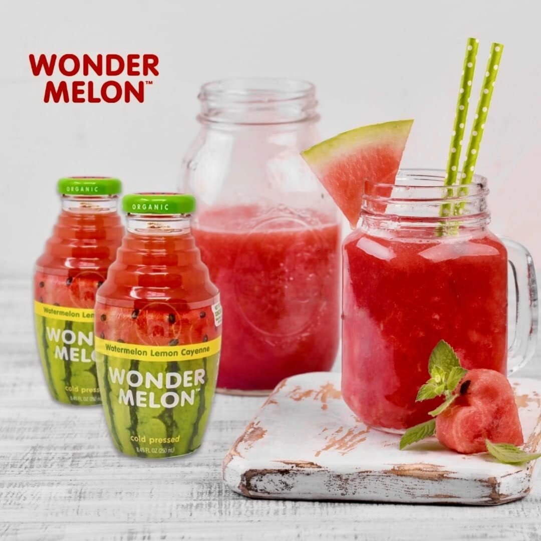 Wonder Melon Organic Watermelon Juice With Lemon & Cayenne, 8.45Oz (6 Pack) 100% Juice, Cold Pressed