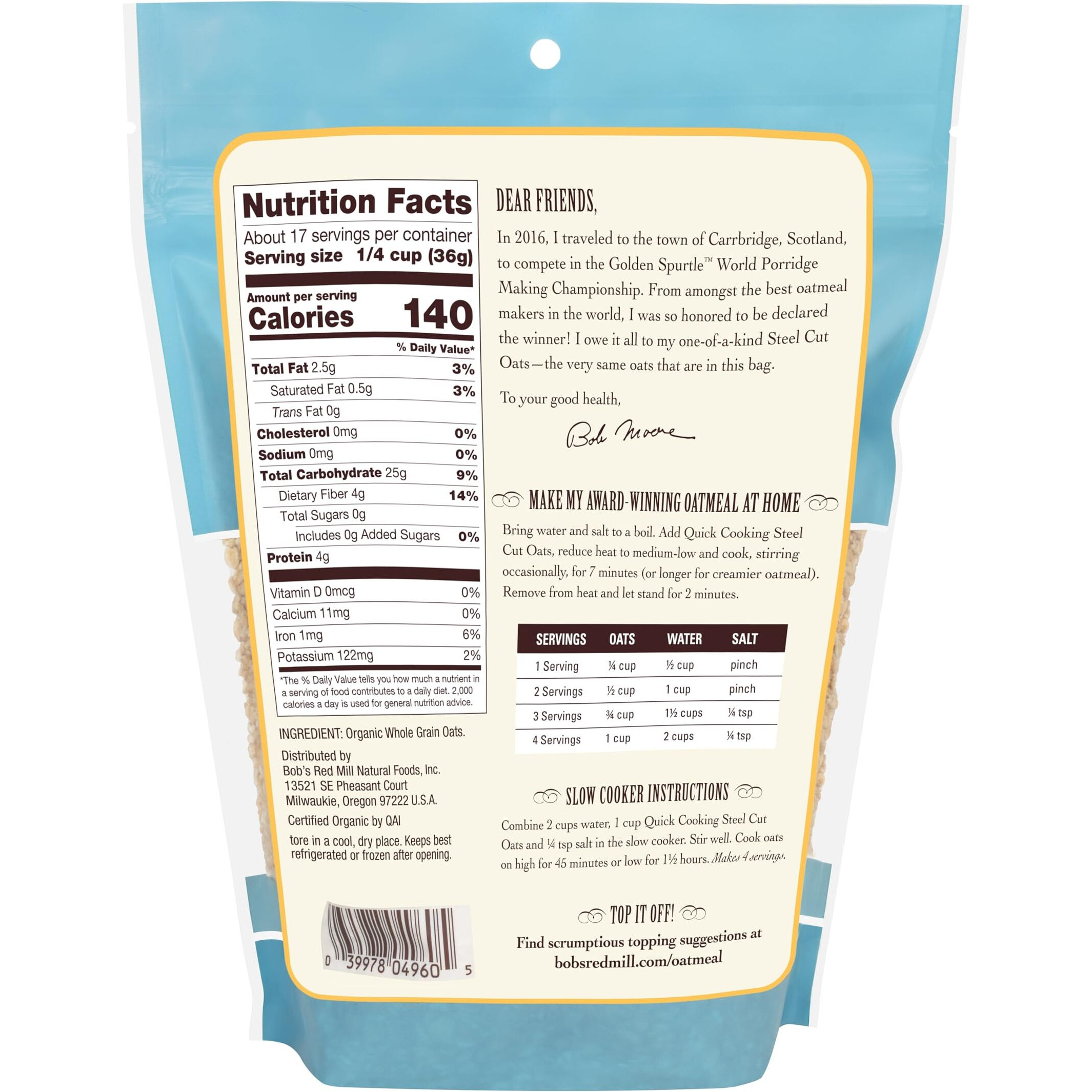 Bob's Red Mill Organic Quick Cooking Steel Cut Oats, 22-Ounce (Pack Of 4)