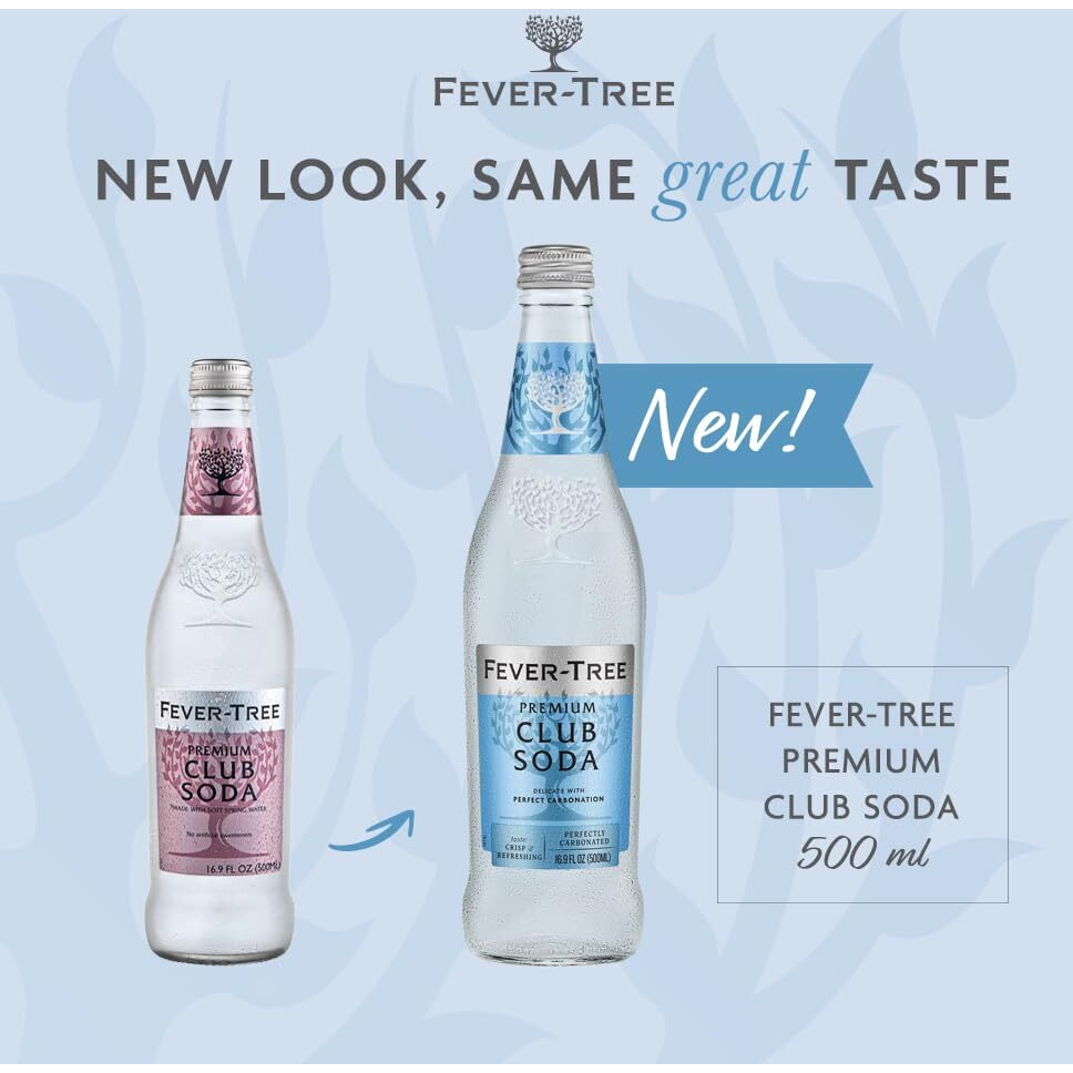 Fever Tree Club Soda - Premium Quality Mixer - Refreshing Beverage For Cocktails & Mocktails. Naturally Sourced Ingredients, No Artificial Sweeteners Or Colors - 500 Ml Bottles - Pack Of 8