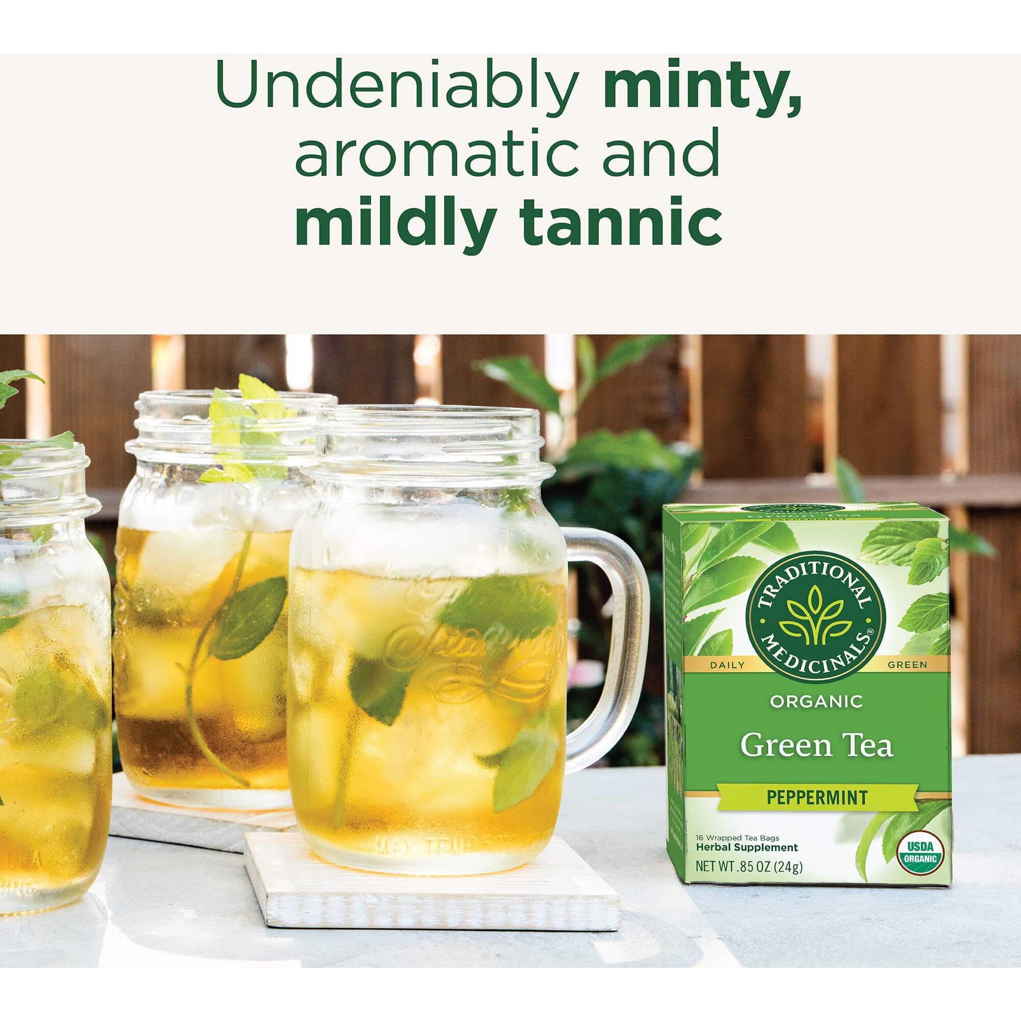 Traditional Medicinals Organic Green Tea, Peppermint, 16 Teabags (Pack Of 6)