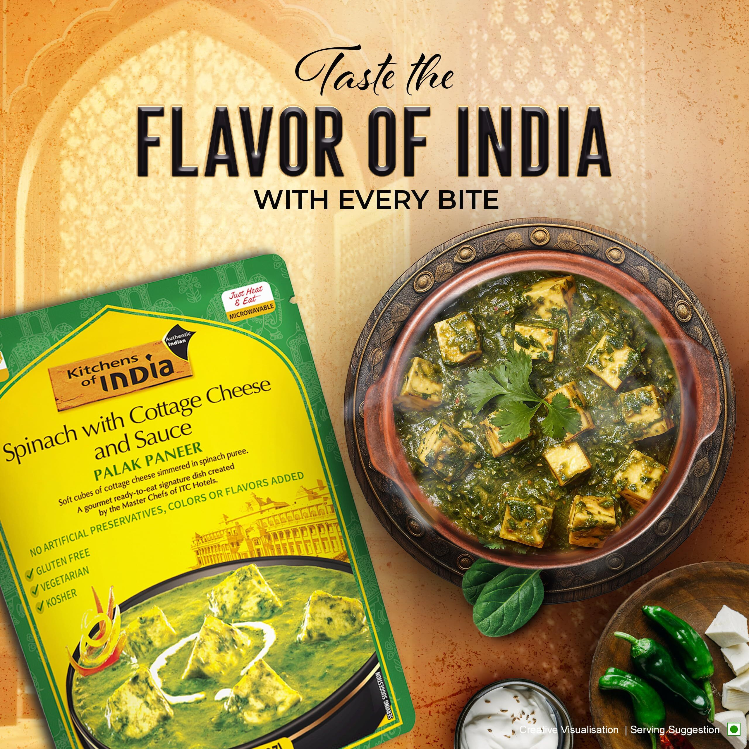 Kitchens Of India Ready To Eat Palak Paneer, Spinach & Cottage Cheese, 10-Ounce Boxes (Pack Of 6)