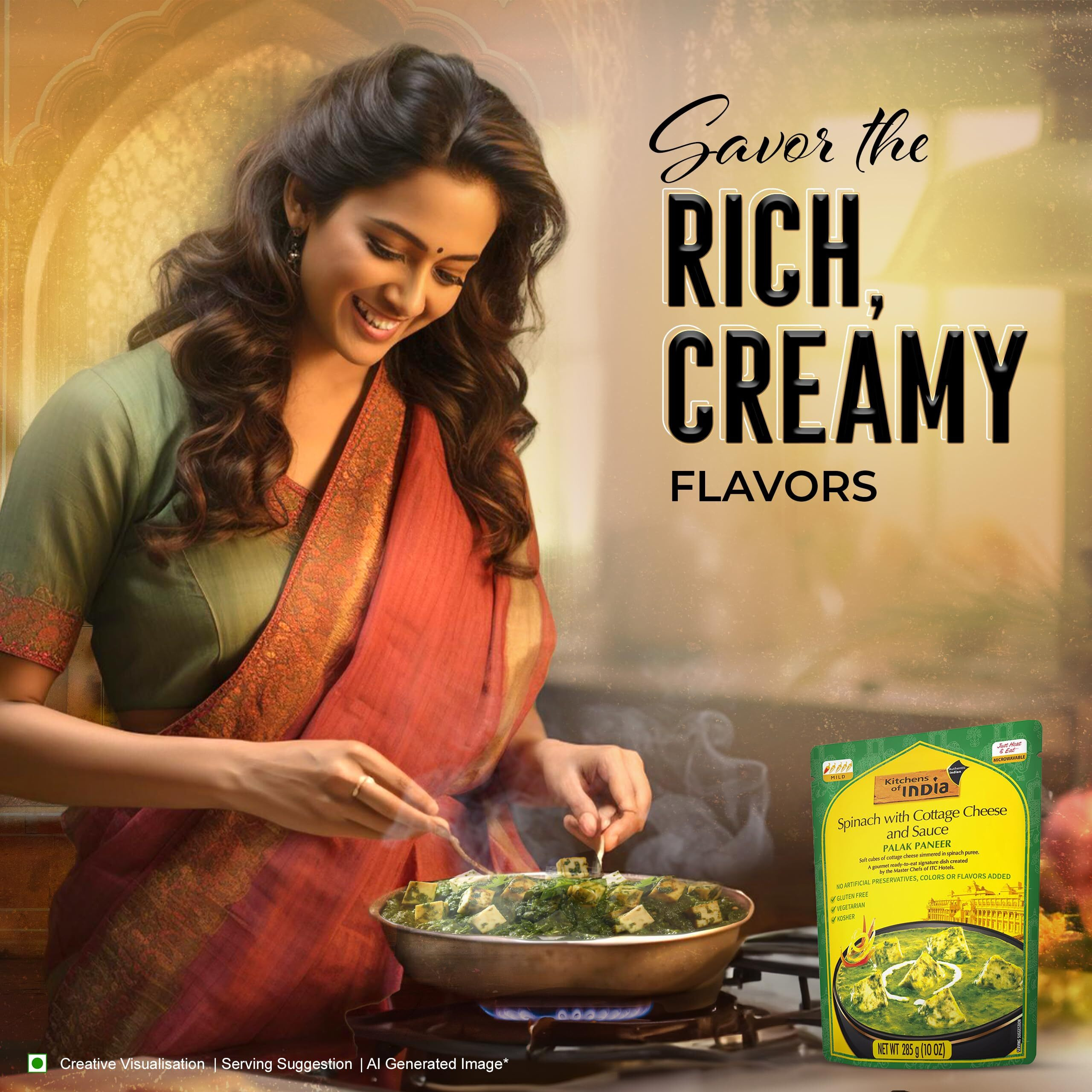 Kitchens Of India Ready To Eat Palak Paneer, Spinach & Cottage Cheese, 10-Ounce Boxes (Pack Of 6)