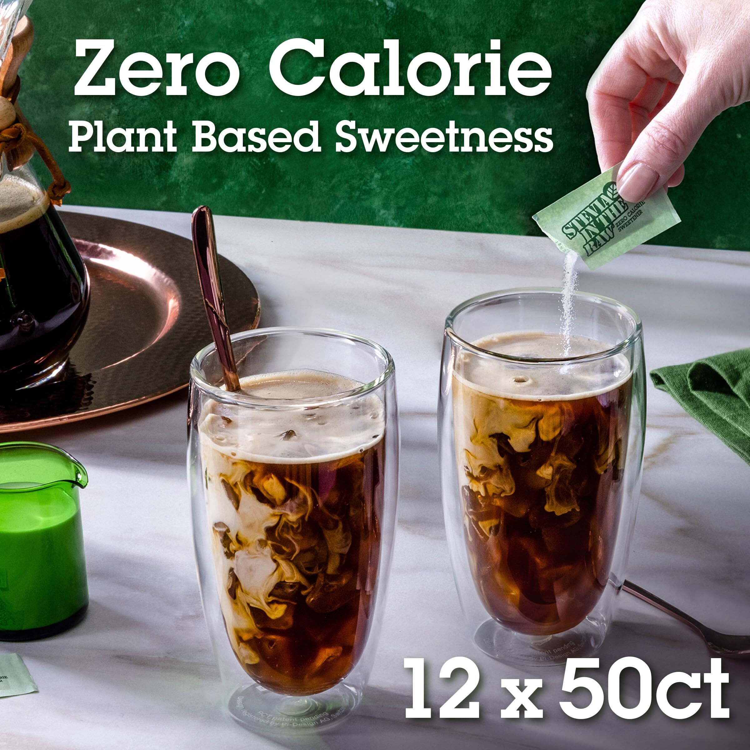 Stevia In The Raw, Plant Based Zero Calorie, Sugar Substitute, No Erythritol, Sugar-Free Sweetener For Coffee, Hot & Cold Drinks, Suitable For Diabetics, Vegan, Gluten-Free, 50 Count Packets (12 Pack)