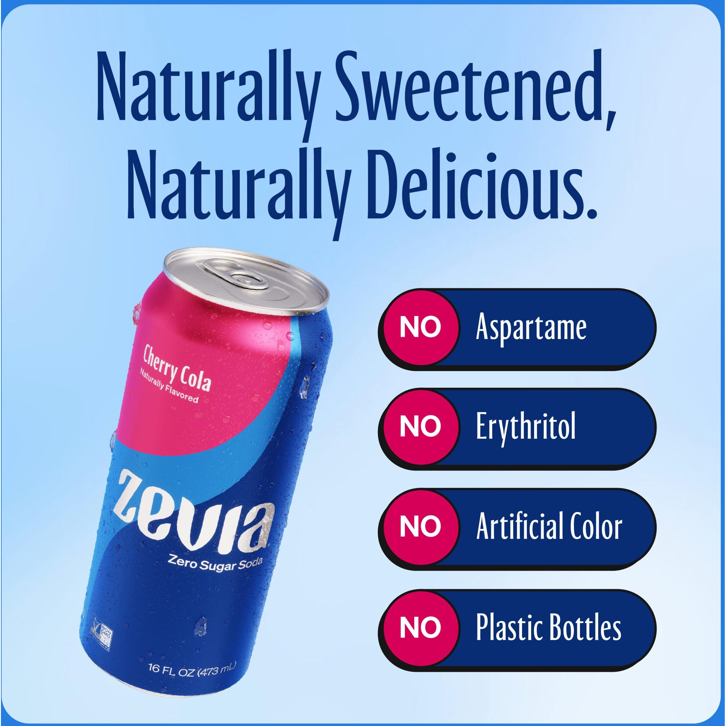 Zevia Zero Calorie Cherry Cola Soda, 16 Fluid Ounce - 12 Per Case.