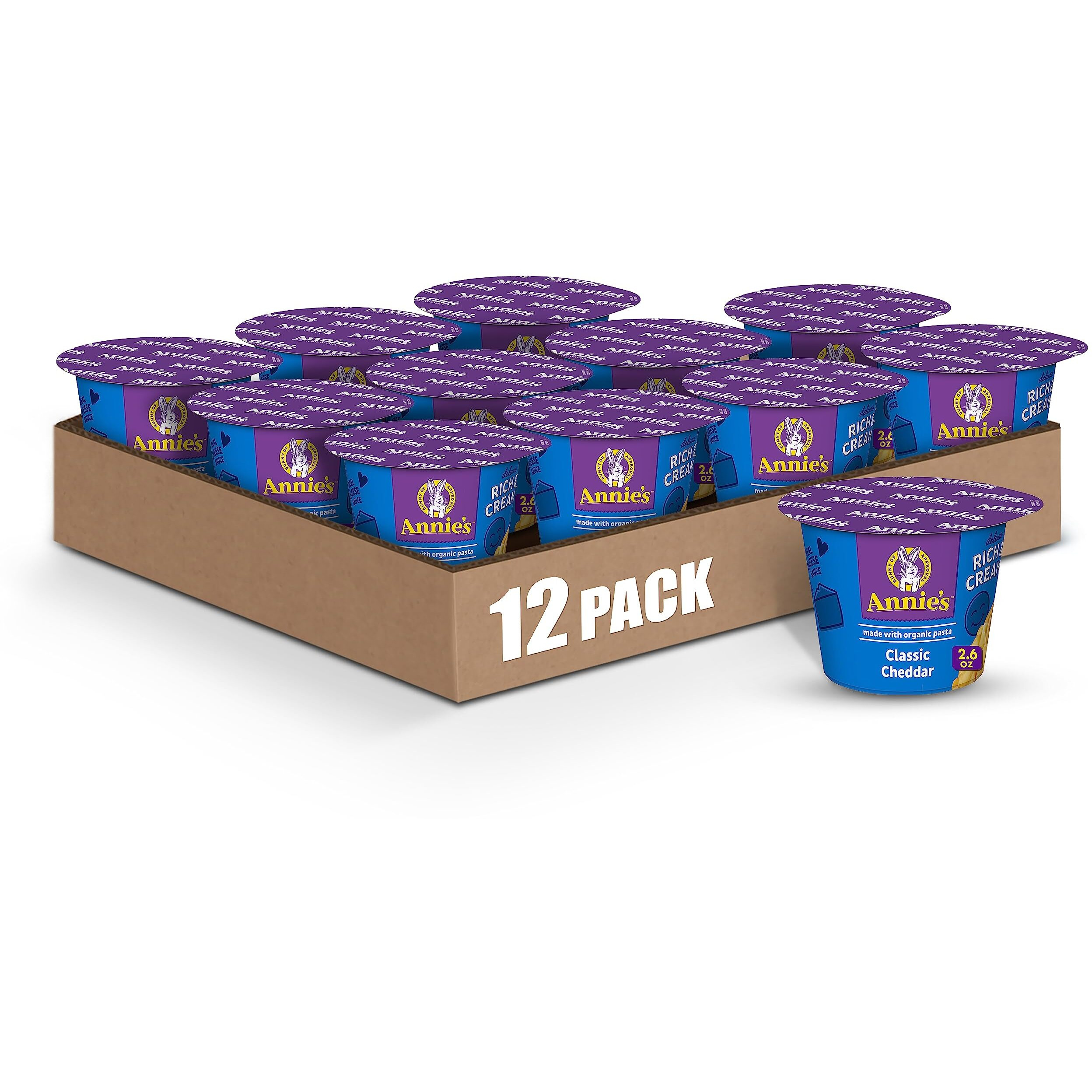 Annie's Microwavable Macaroni And Cheese Cups, Deluxe Rich And Creamy, Shells And Classic Cheddar, 1 Cup (Pack Of 12)