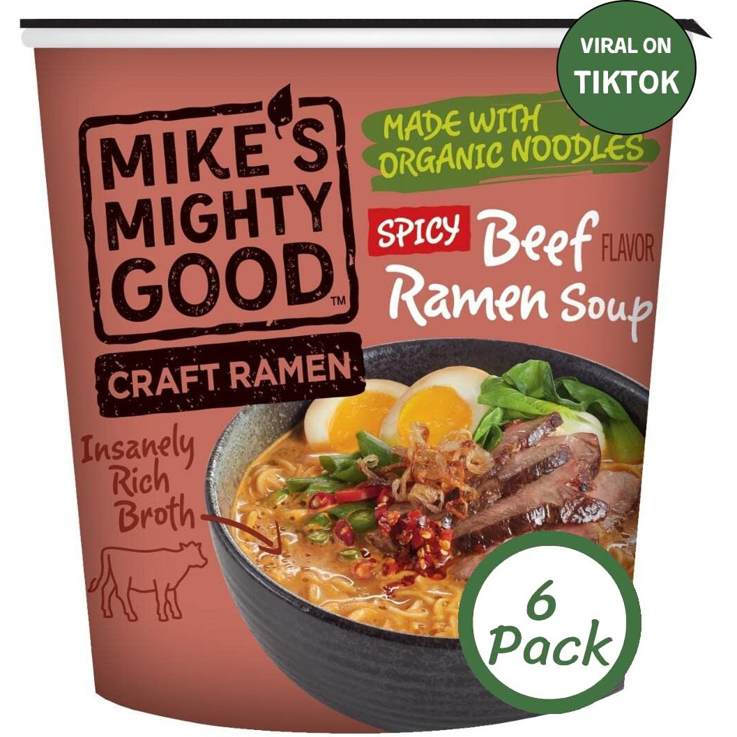 Mike's Mighty Good Craft Ramen Spicy Beef Soup, 1.8 Ounce Cups (6 Count)