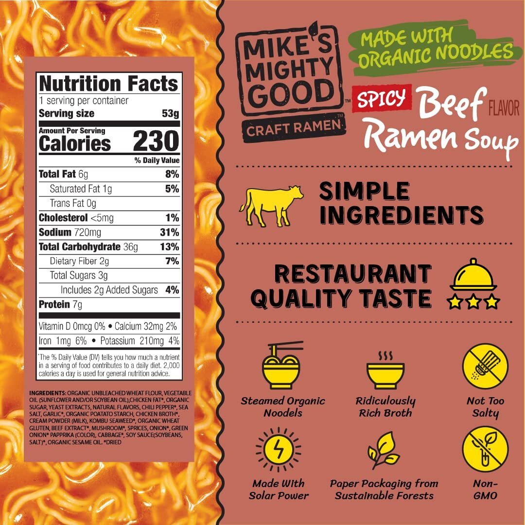 Mike's Mighty Good Craft Ramen Spicy Beef Soup, 1.8 Ounce Cups (6 Count)