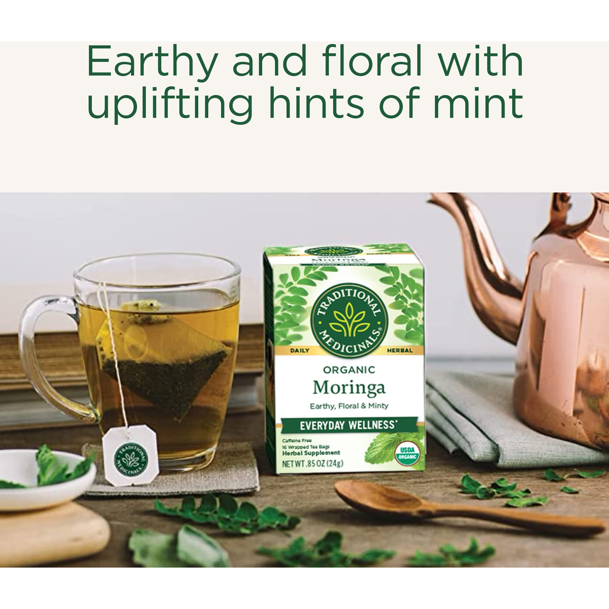 Traditional Medicinals Organic Moringa Tea, With Spearmint & Sage, Usda Certified Organic, Non-Gmo, 16 Count (Pack Of 6)