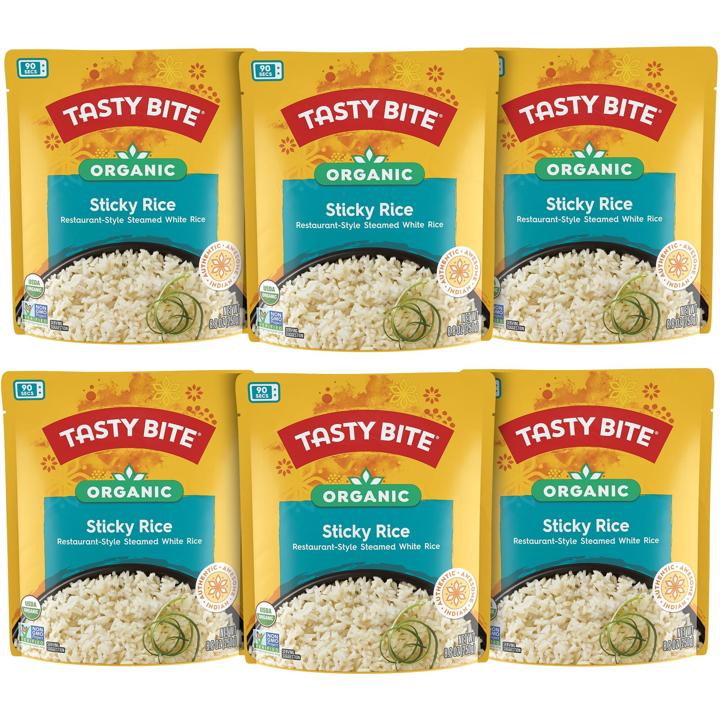 Tasty Bite Organic Sticky Rice, 8.8 Ounce, (Pack Of 6), Ready To Eat, Microwavable, Vegan, Gluten-Free