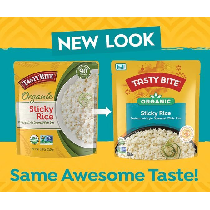 Tasty Bite Organic Sticky Rice, 8.8 Ounce, (Pack Of 6), Ready To Eat, Microwavable, Vegan, Gluten-Free