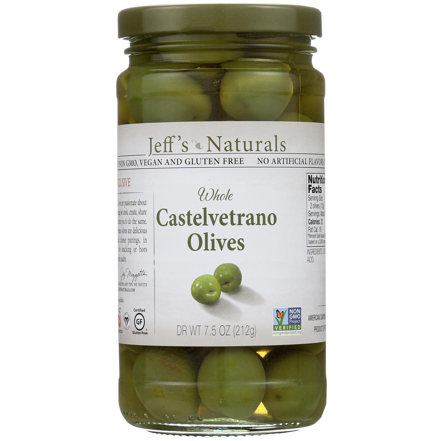 Jeff's Naturals Whole Castelvetrano Olives, 7.5 Ounce (Pack Of 6)