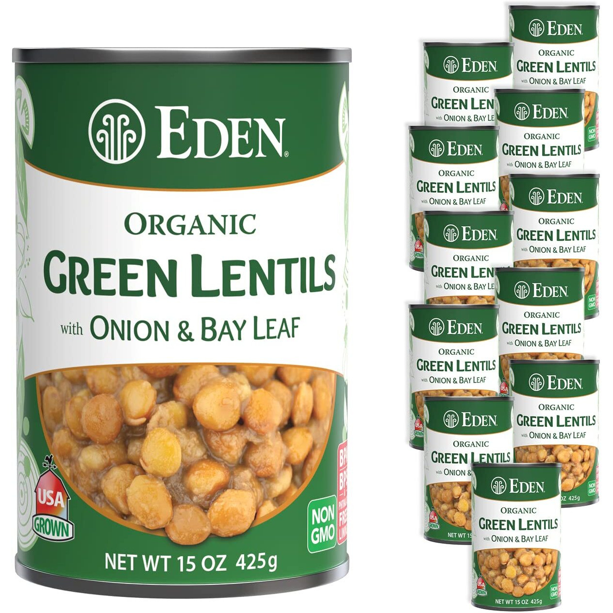 Eden Organic Green Lentils With Onion And Bay Leaf, 15 Oz Can (12-Pack Case), Non-Gmo, Vegan, Kosher, U.S. Grown, Heat And Serve, Add Water For Easy Soup