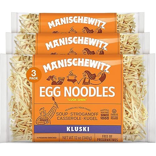 Manischewitz Kluski Egg Noodles 12Oz (3 Pack) | Homestyle Taste & Texture, Premium Enriched, Low Sodium, No Preservatives