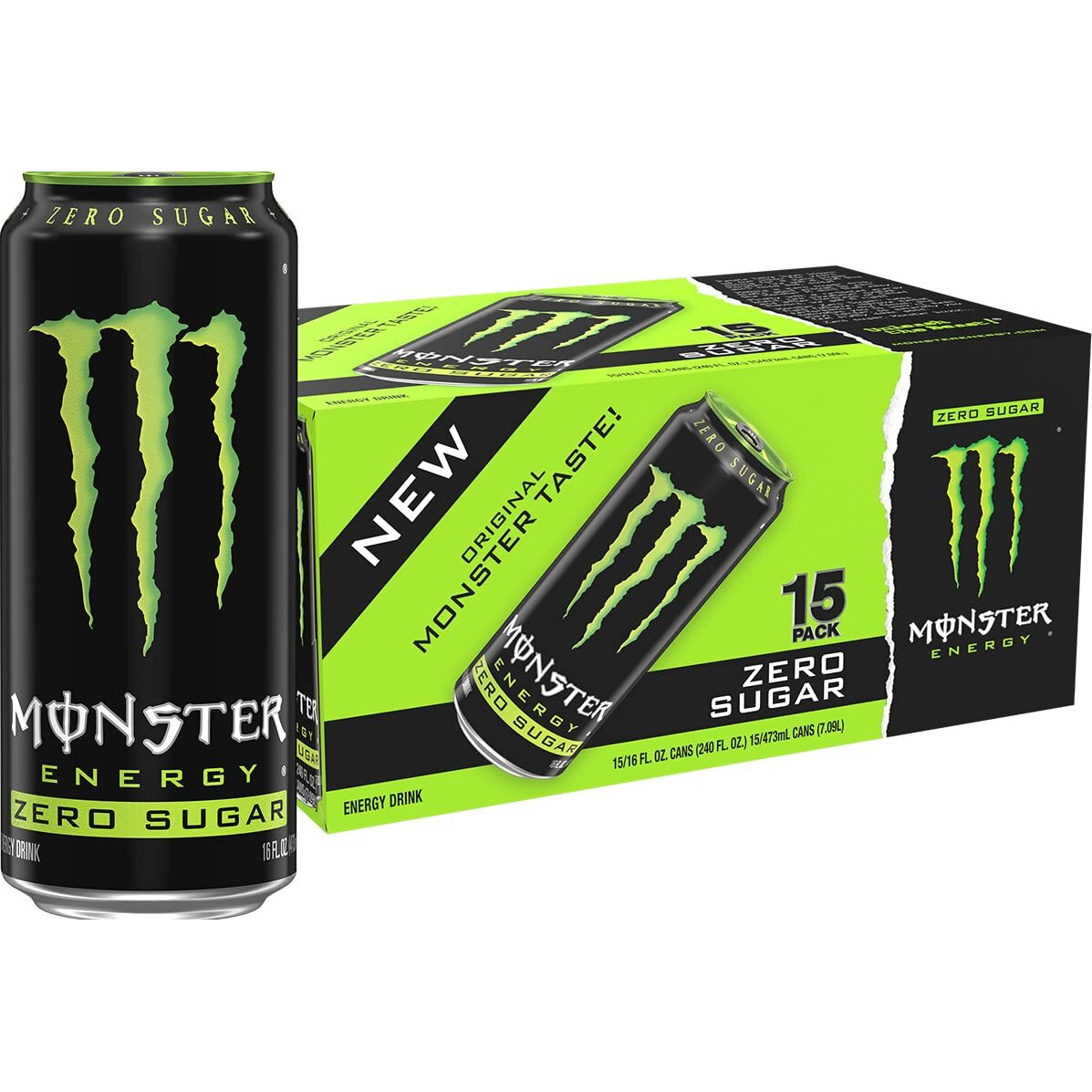 Monster Energy Zero Sugar Green Original Low Calorie Energy Drink 16 Ounce (Pack Of 15)