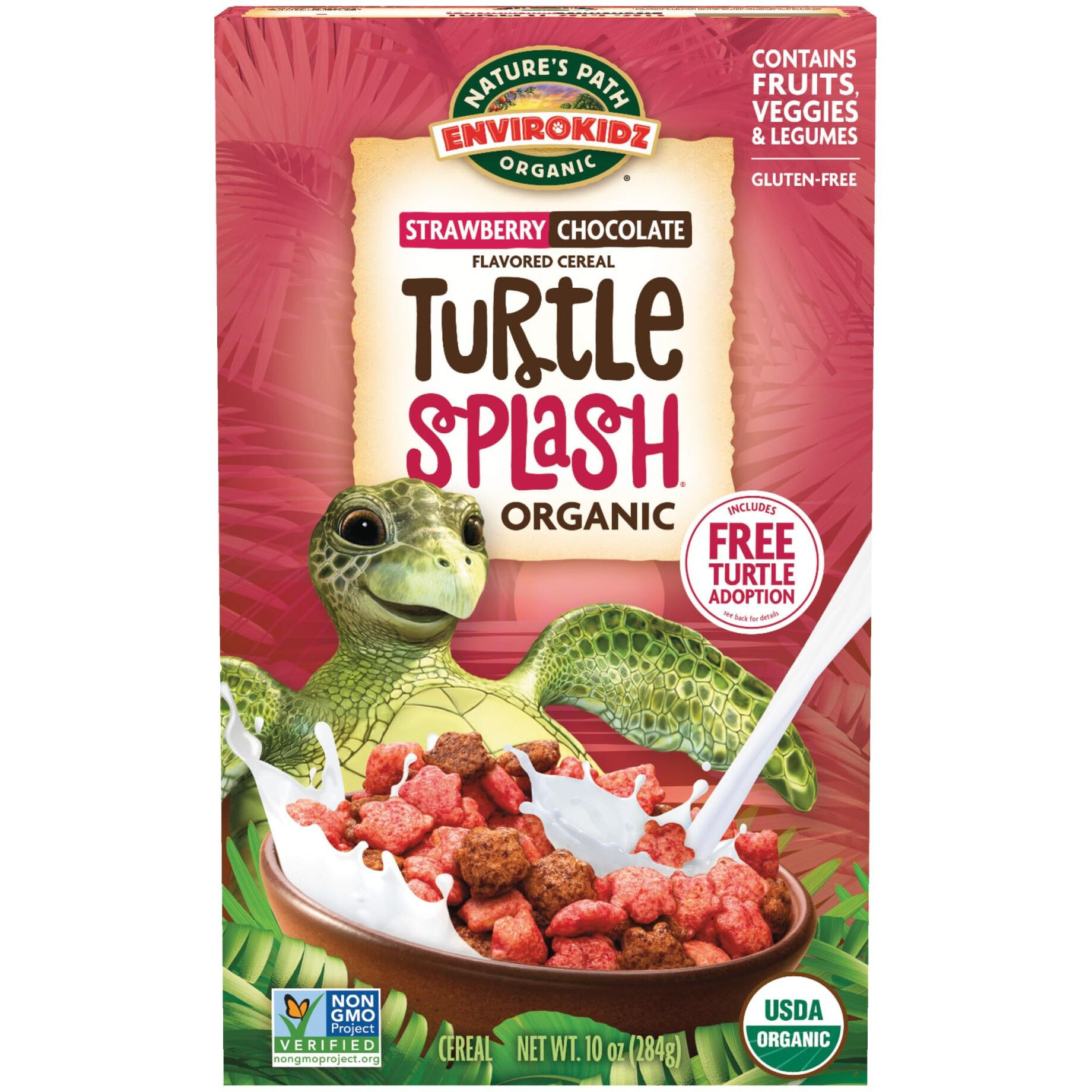 Envirokidz Organic Turtle Splash Cereal, 10 Oz (Pack Of 1), Strawberry & Chocolate, Gluten Free, Non-Gmo, Fair Trade, By Nature's Path