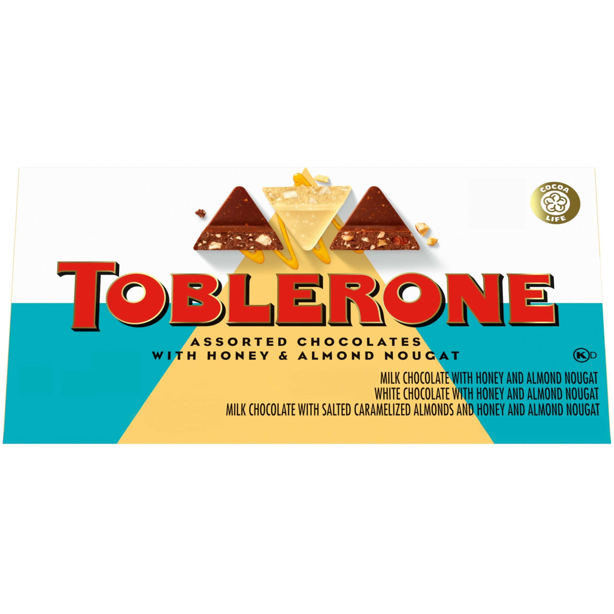 Toblerone Chocolate Gift Box (Milk Chocolate, White Chocolate, & Milk Chocolate With Salted Caramelized Almonds Chocolate Bars), 1 Gift Box (9 - 3.52 Oz Bars)