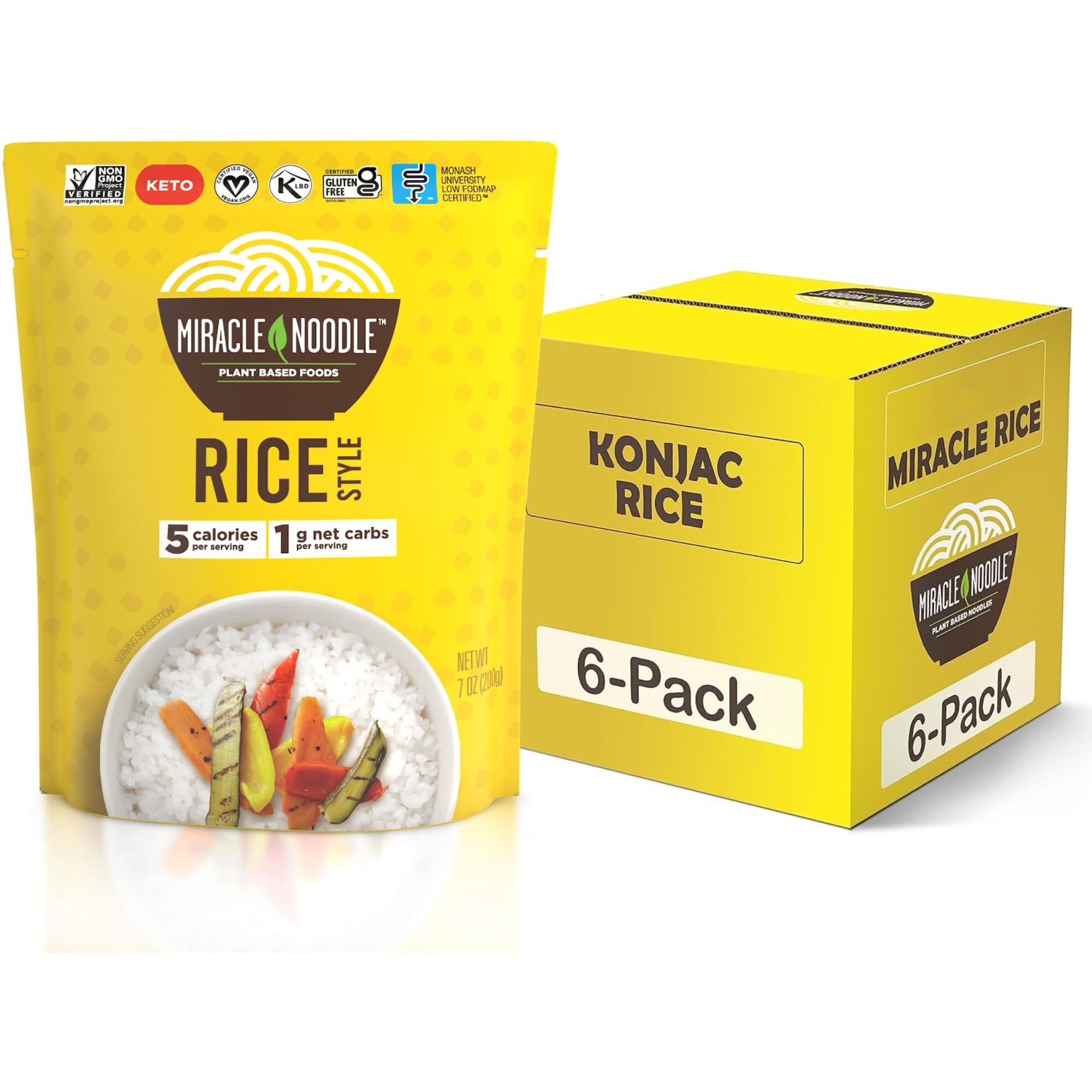 Miracle Noodle Rice - Konjac Rice, Keto Rice, Plant-Based, Gluten-Free, Soy Free, Low Carb Rice, Low-Calorie Rice, Grain Free, Perfect For Stir-Fry, Rice Pilaf, & Rice Pudding - 7 Oz, 6-Pack