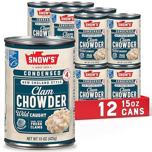 Snow's Condensed New England Clam Chowder, 15 Oz Can (Pack Of 12) - 4G Protein Per Serving - Authentic New England Style Recipe