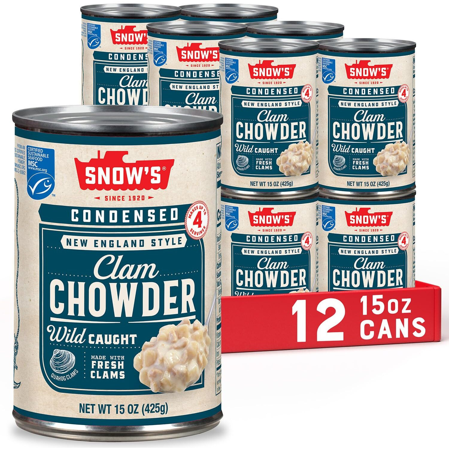 Snow's Condensed New England Clam Chowder, 15 Oz Can (Pack Of 12) - 4G Protein Per Serving - Authentic New England Style Recipe