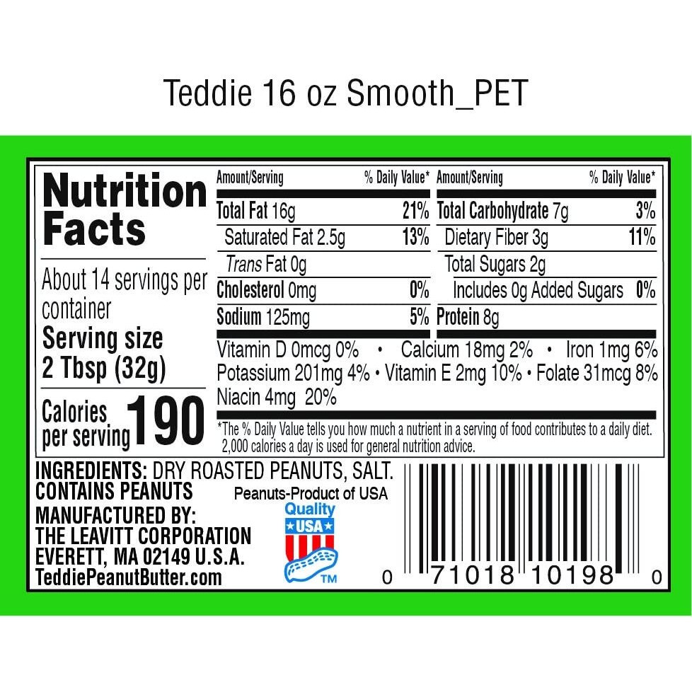 Teddie All Natural Old Fashion Smooth Peanut Butter (Pack Of 3)