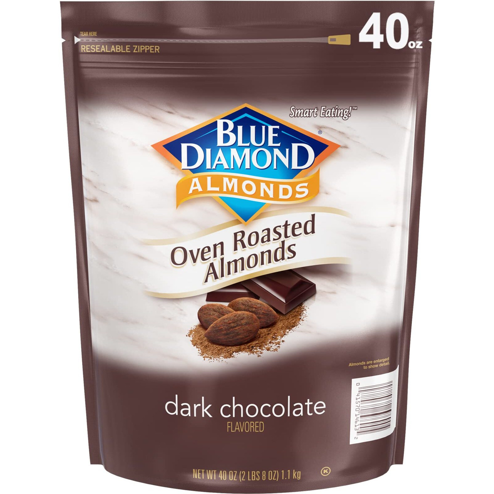 Blue Diamond Almonds, Oven Roasted Dark Chocolate Flavored Snack Nuts Perfect For Snacking, On-The-Go, Lunches And More, 40 Oz.