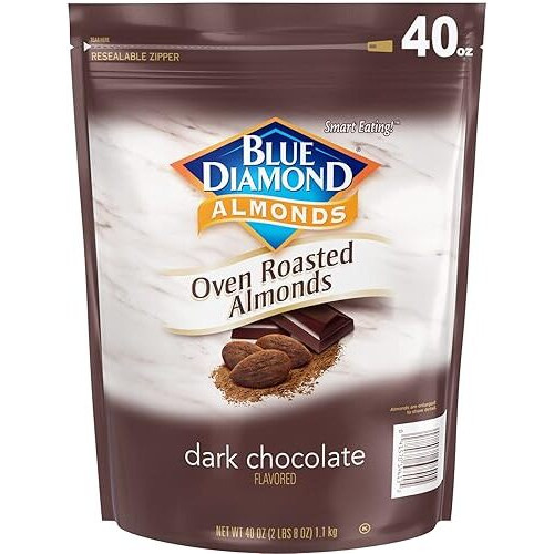 Blue Diamond Almonds, Oven Roasted Dark Chocolate Flavored Snack Nuts Perfect For Snacking, On-The-Go, Lunches And More, 40 Oz.