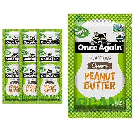 Once Again Organic Peanut Butter Packets - Individual Peanut Butter Packets For Snacks, Travel, Lunches - Single Serve Squeeze Packs - Vegan, Non-Gmo, Gluten Free - 1.15 Ounce Packs, 10 Count