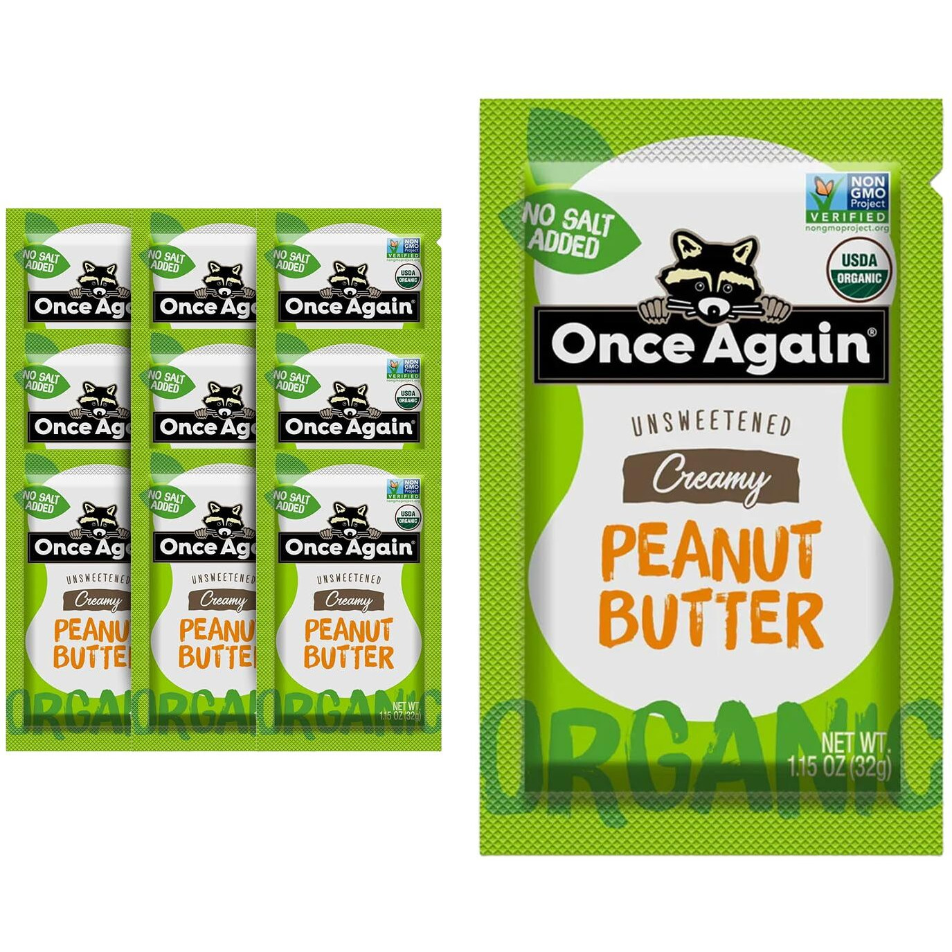 Once Again Organic Peanut Butter Packets - Individual Peanut Butter Packets For Snacks, Travel, Lunches - Single Serve Squeeze Packs - Vegan, Non-Gmo, Gluten Free - 1.15 Ounce Packs, 10 Count