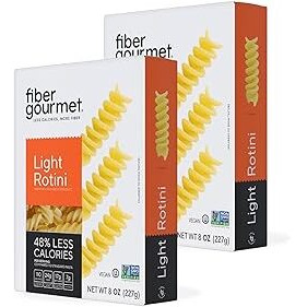 Fiber Gourmet Light Rotini Pasta, Low Net Carb, Fiber Rich, Low Calorie, Healthy Pasta - Made In Italy, Kosher, Vegan, Non-Gmo - 8 Oz, Pack Of 2