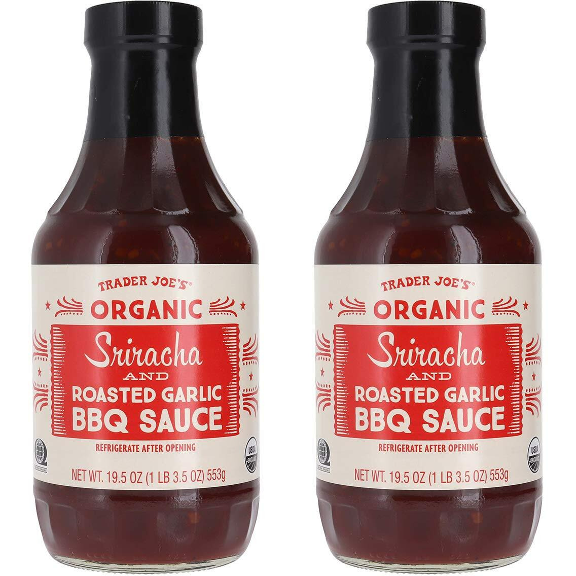Trader Joes Organic Sriracha And Roasted Garlic Bbq Sauce Bundle (2 Pack)