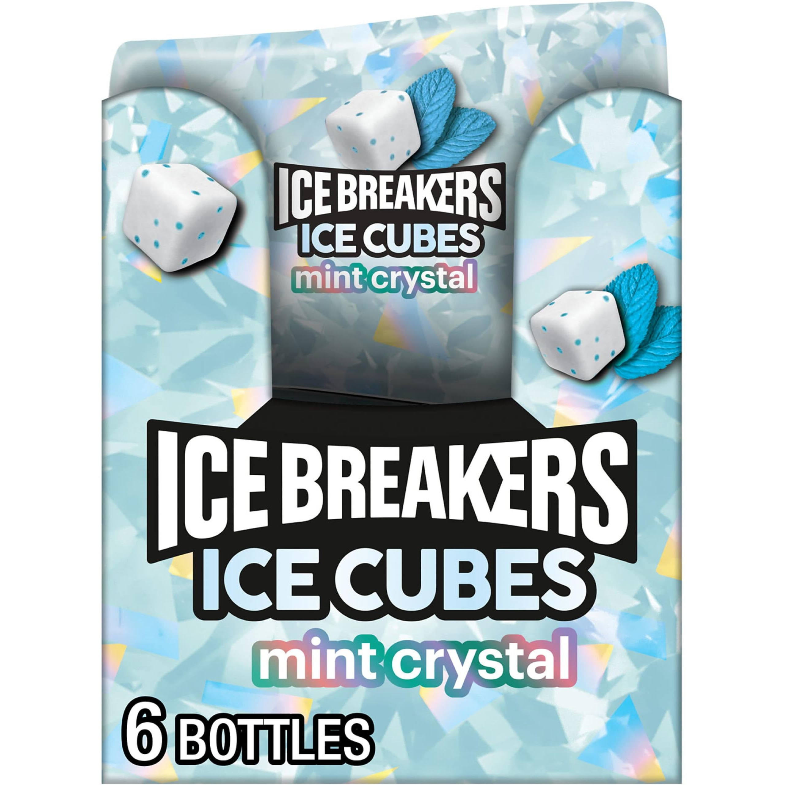 Ice Breakers Ice Cubes Mint Crystal Sugar Free Chewing Gum Bottles, 3.24 Oz (6 Count, 40 Pieces)