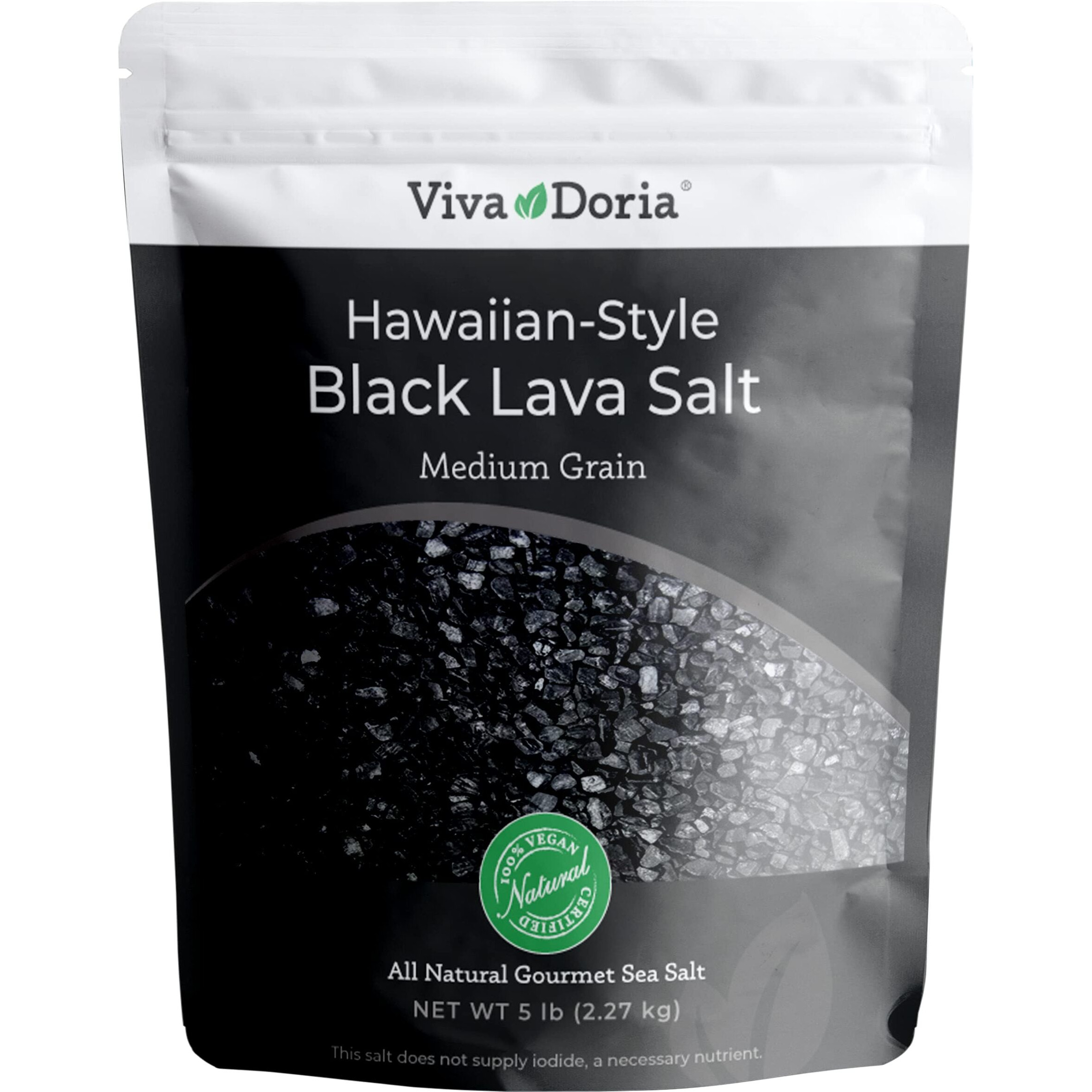 Viva Doria Hawaiian Black Lava Sea Salt Lava Salt Medium Grain 5 Lb