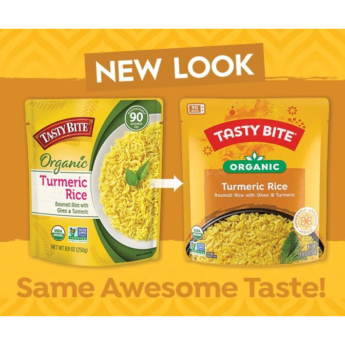 Tasty Bite Organic Turmeric Rice, 8.8 Ounce, Pack Of 6, Ready To Eat, Microwavable, Vegetarian, Gluten-Free