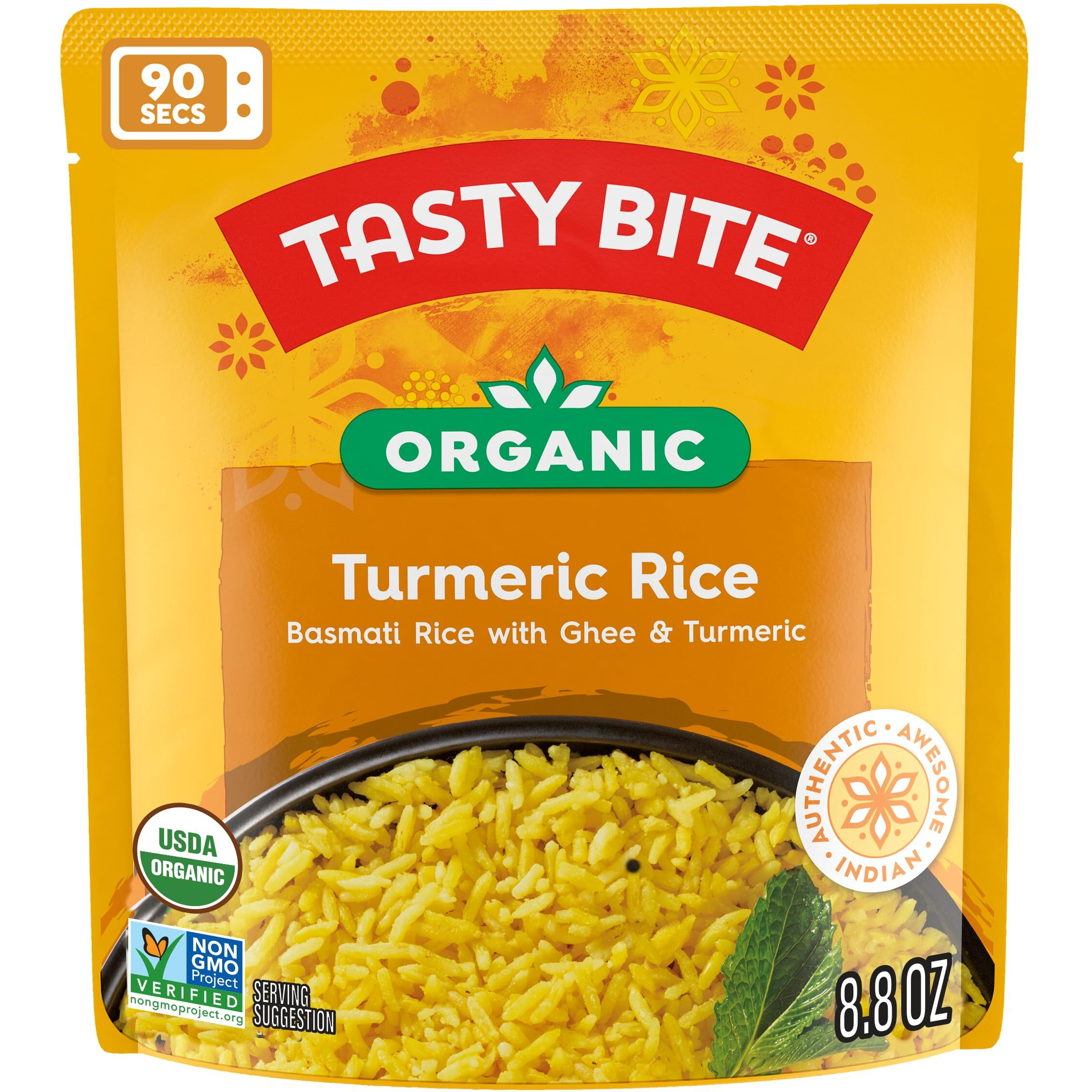 Tasty Bite Organic Turmeric Rice, 8.8 Ounce, Pack Of 6, Ready To Eat, Microwavable, Vegetarian, Gluten-Free