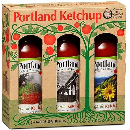 Portland Organic Ketchup Gift Box By Portlandia Foods (14 Fl Oz - Pack Of 3) Naturally Gluten-Free, Vegan, Non-Gmo, Usda Organic Certified, Made In Oregon Usa