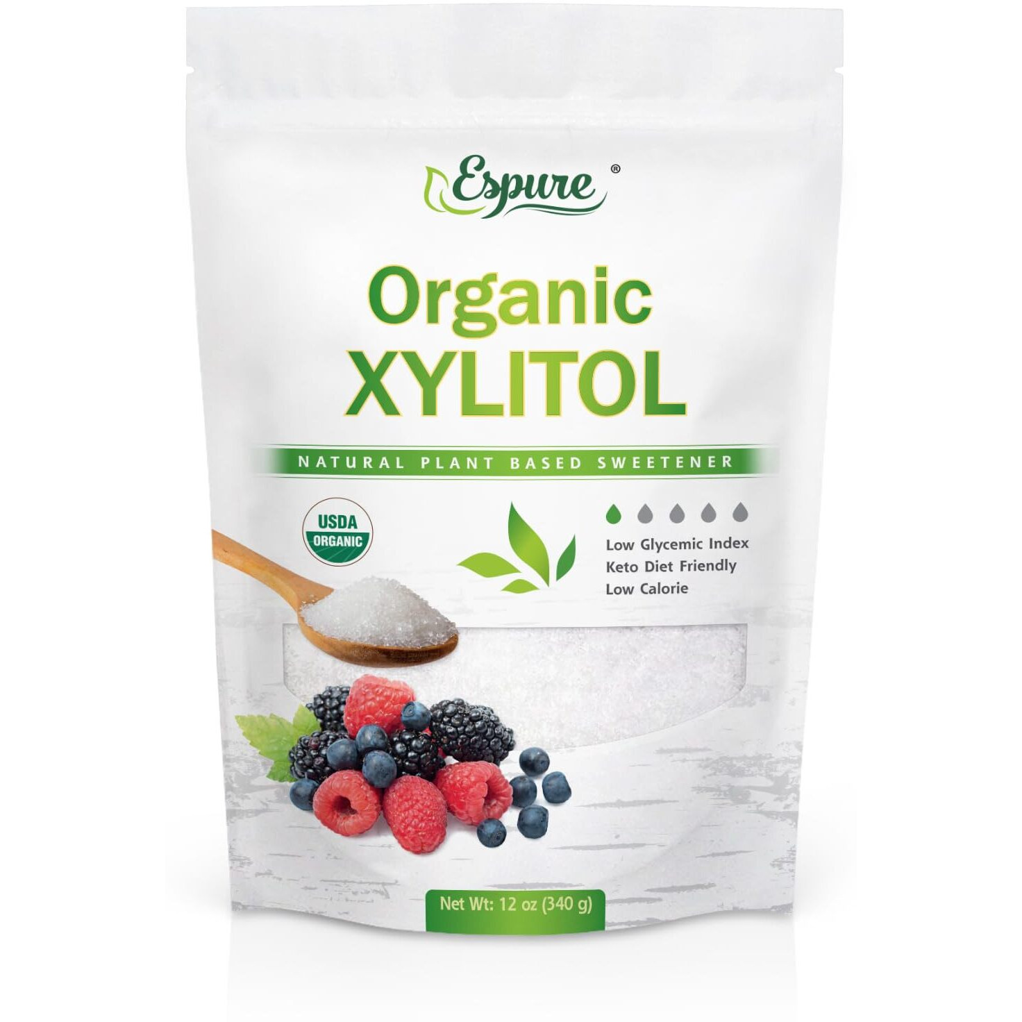 Organic Xylitol - Derived From Usda Certified Organic Birch, Low Calorie, Keto, Sugar Substitute 12 Oz